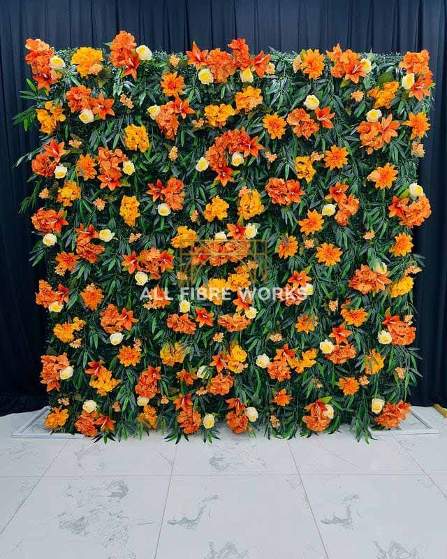 Vibrant Orange Floral Backdrop Wall