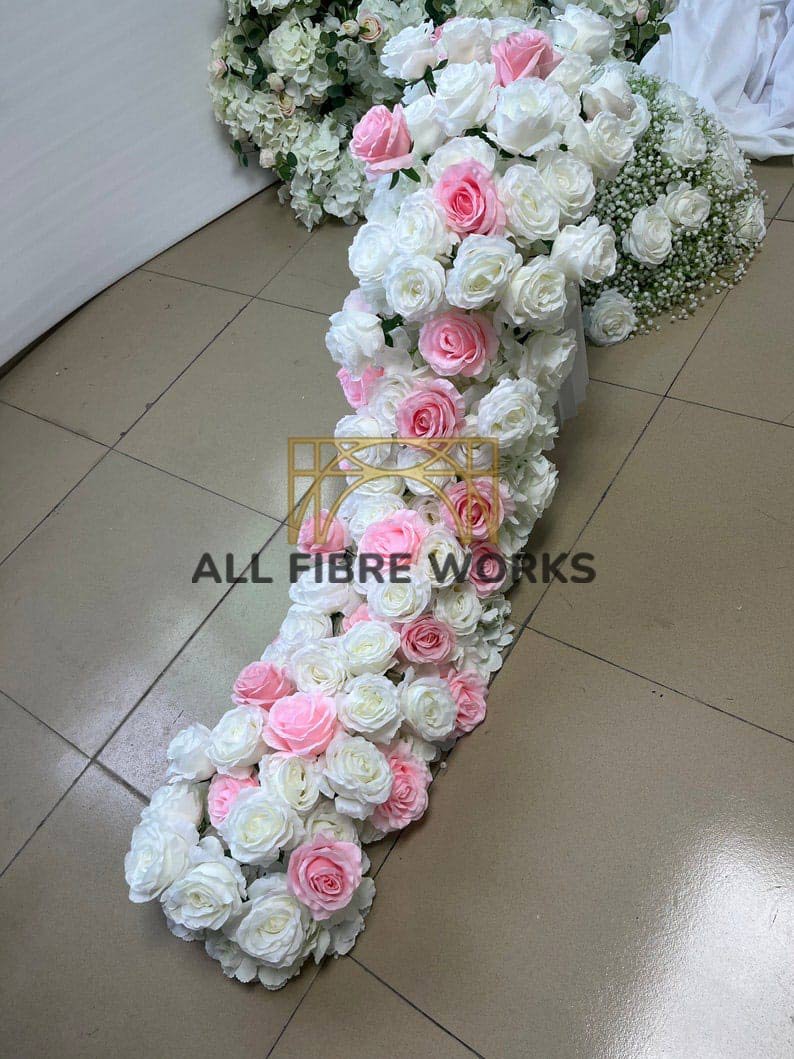 White & Soft Pink Rose Floral Runner