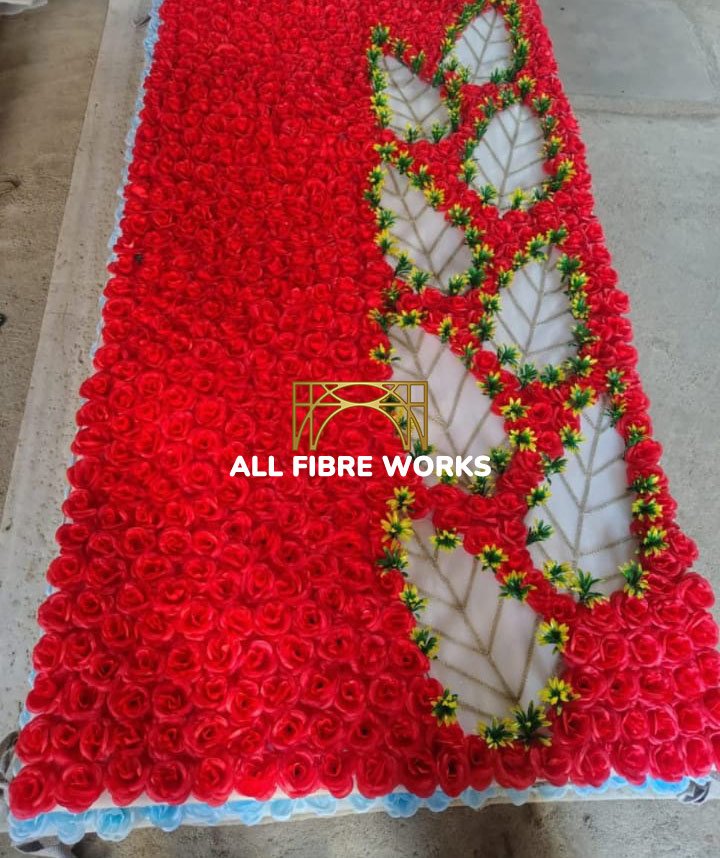 Red Floral Sheet Cake with Leaf Pattern Design