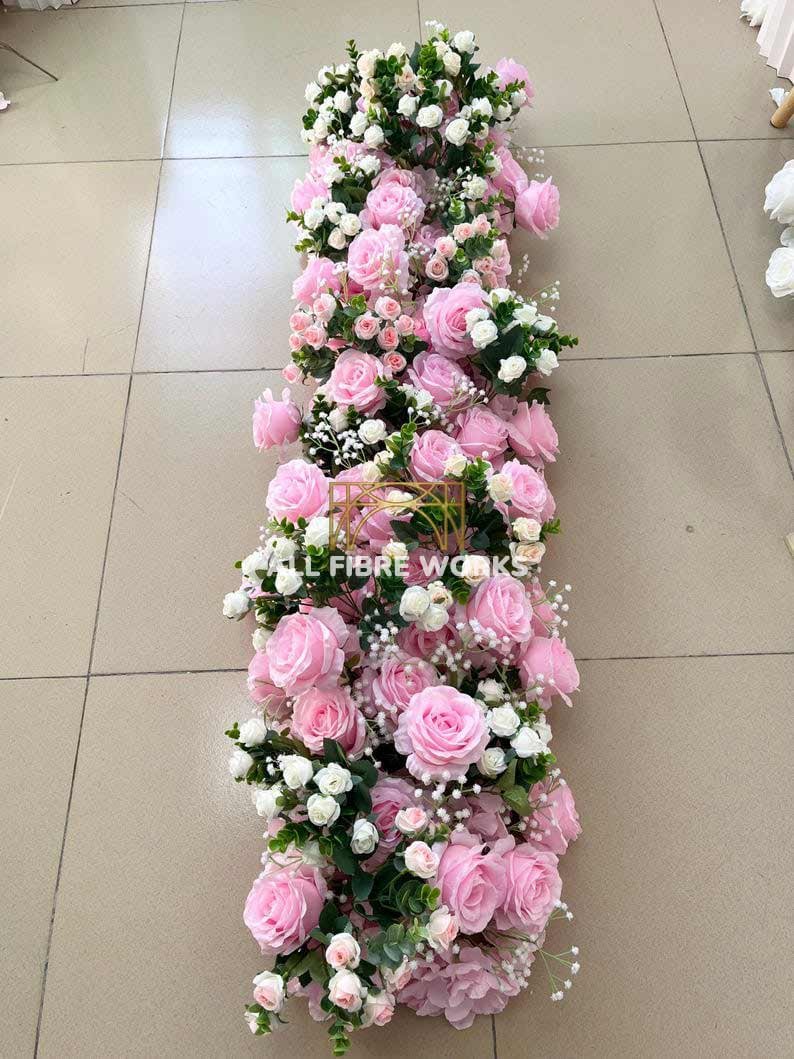 Pink & White Rose Table Runner Arrangement