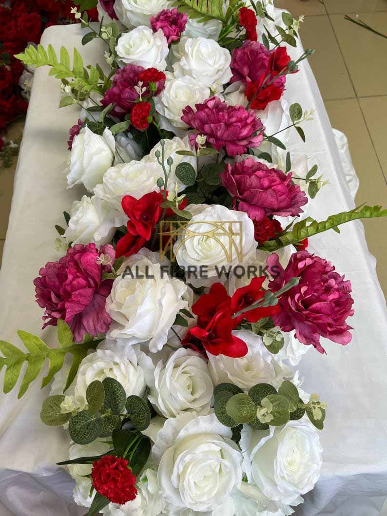 Red, White & Blush Floral Table Runner