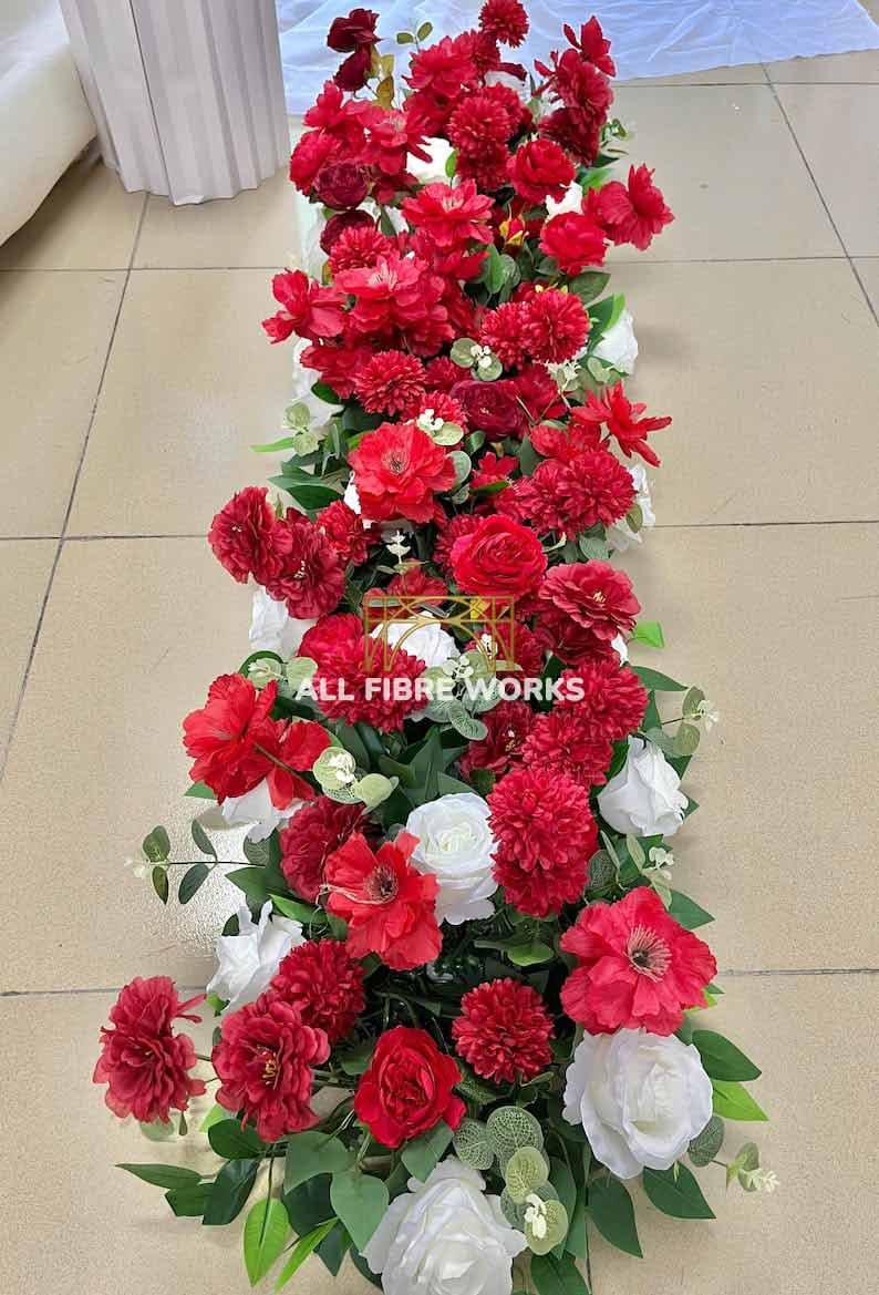 Vibrant Red & White Floral Table Runner