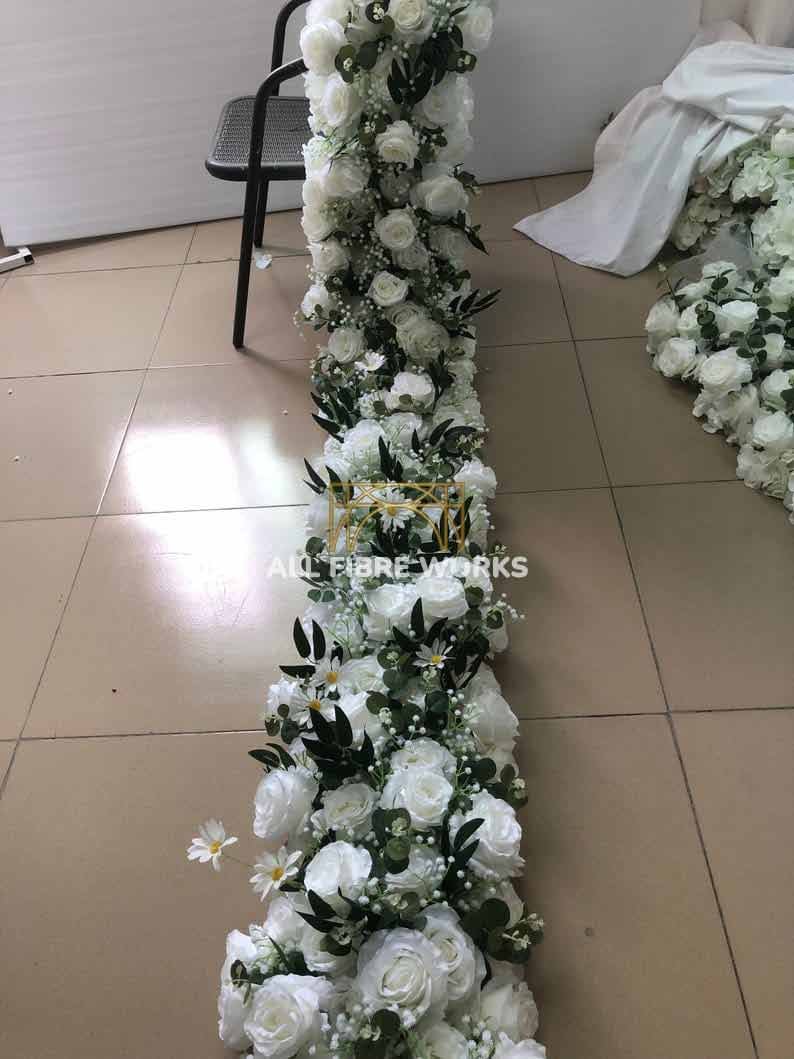 White Rose and Greenery Garland Runner