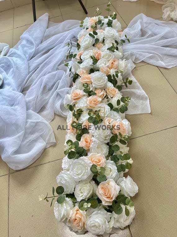 Ivory & Peach Rose Wedding Table Garland